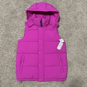 BCBGeneration Vest Womens Small Deep Pink BCBG Puffer Hooded Eco Friendly